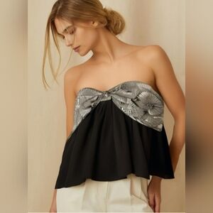 NWT Express Black and White Big Bow Strapless Top